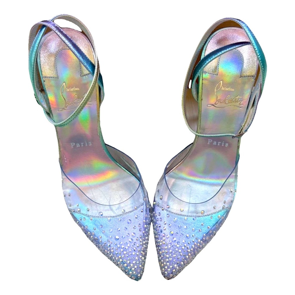 Christian Louboutin Blue D'Orsay Heels with Glitter Embellishments